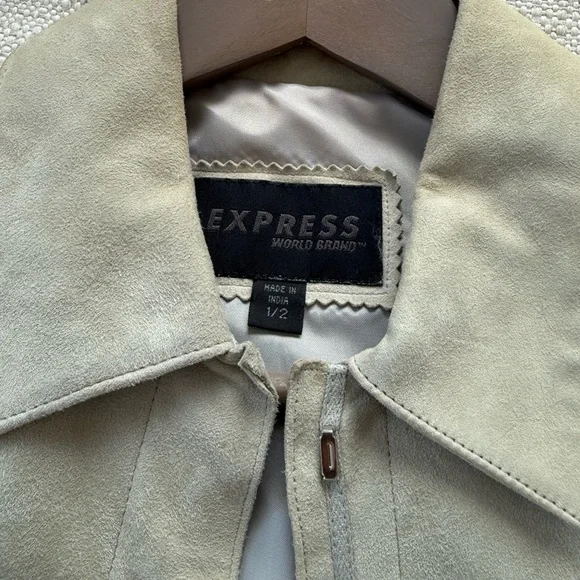 Vintage 90s Express Beige Suede Leather Shirt Jacket - Picture 6 of 9